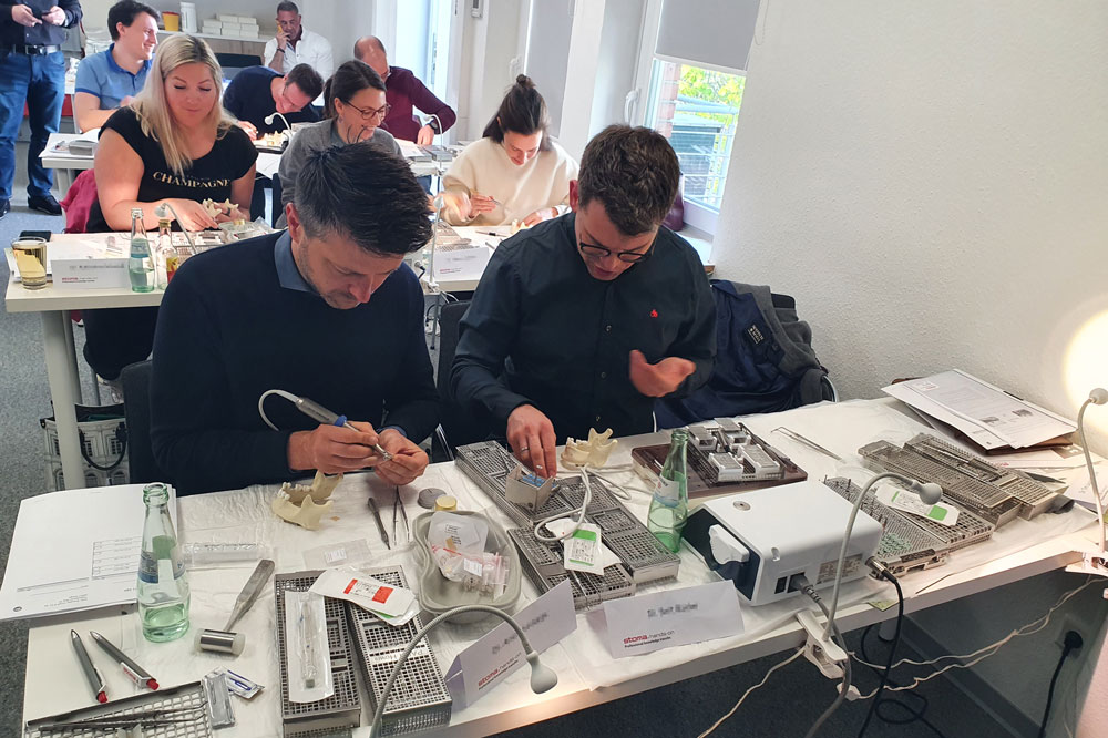 Les participants travaillent avec des instruments sur le modèle de mâchoire